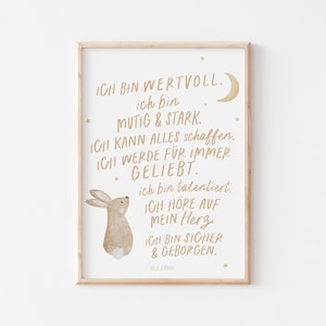 Kinderposter A4 Affirmationen Hase | Kinderzimmerposter für Jungs und Mädchen Deko Babyzimmer Babyposter Geschenk zur Geburt