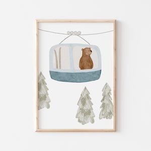 Poster Bär Seilbahn A4 Kinderposter Poster Kinderzimmer Poster Baby Geschenk Mädchen Geschenk Junge Poster Kinder Tierposter Deko Babyzimmer