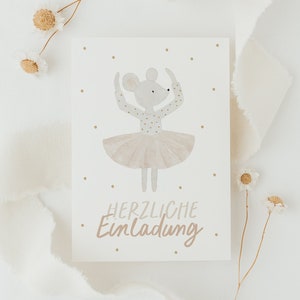 Geburtstagseinladung Ballerinamaus Postkarte | Karte Kindergeburtstag Postkarte Geburtstag Geburtstagskarte Geburtstagsgeschenk Einladung