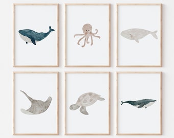 Poster in the sea A4 children's poster poster children's room poster baby gift girl gift boy poster children animal poster whale ray octopus