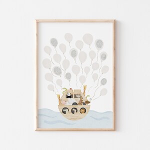 Poster Gäste Arche Noah Ballons Fingerabdrücke A4 Gästeposter Kinderposter Kinderzimmer Poster Babyparty Poster Daumen Abdrücke Taufe Bild