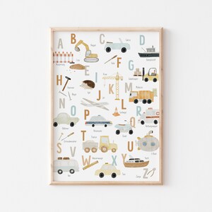 Poster Alphabetposter mit Fahrzeugen und Werkzeugen A3 A4 Kinderposter Kinderzimmer ABC Poster Geschenk Junge Poster Fahrzeuge Werkzeuge
