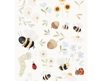 Iron-on transfer set A6 Bees & Flowers - motif for ironing onto children's clothing Hej Hanni Art. No. HHS-46401221755147
