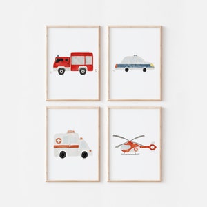 Poster Rettungsfahrzeuge A4 Kinderposter Poster Kinderzimmer Poster Baby Geschenk Mädchen Geschenk Junge Poster Kinder Tierposter