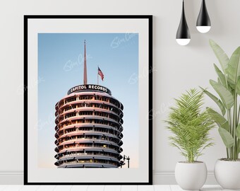 Capitol Records Sunset Photo, Hollywood Landmark, Signed Print