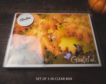 Handmade Grateful Card, Fall Leaves Photo, 5x7