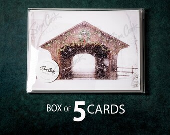 Covered Bridge Christmas Card, Handmade Holiday Card, Cook Rd