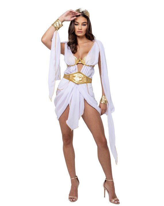 Disfraz de diosa griega Mujer Oro blanco Heroína Body Puños Sujetador  incorporado Cinturón Tocado Sexy Sensual Seductora Halloween Cosplay 3-PC  6203 -  España