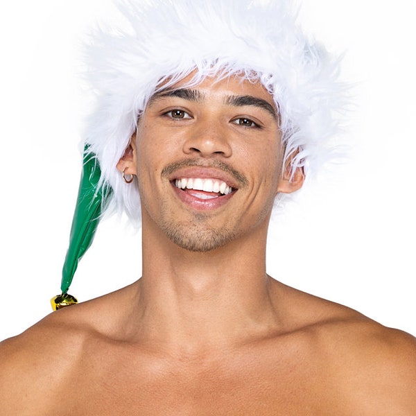 Elf Costume Mens Green White Naughty Hat Sexy Christmas Cosplay Santa's Helper Fairy Sprite Pixie Imp Gnome Xmas Holiday Pride 1-PC LI578