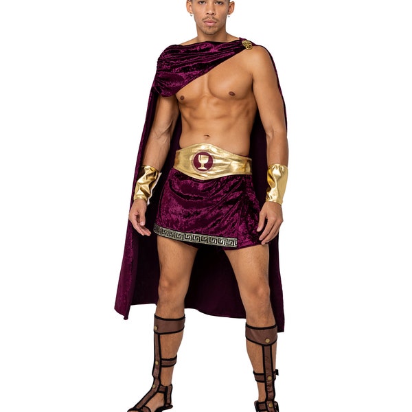 Marc Antony Costume Mens Burgundy Greek God Roman Gladiator Spartan Grape Headpiece Cape Buckle Belt Skirt Sexy Cosplay Halloween 4PC 6202