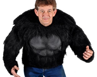 Gorilla Shirt Black Beast Animal Faux Fur Halloween Costume One Size C1004