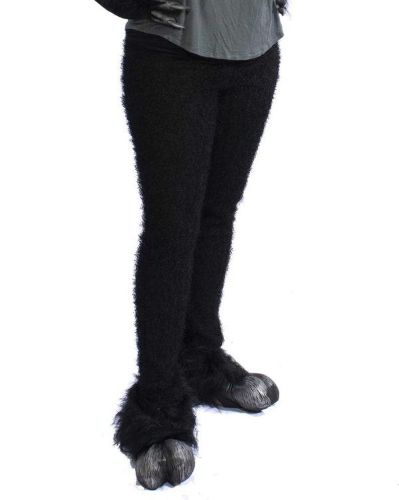 Ape Gorilla Legs Pants Black Leggings Animal Faux Fur Furry Monster Beast Dog Cat Satyr Goat Creature Adult Halloween Costume Cosplay C1032 image 1