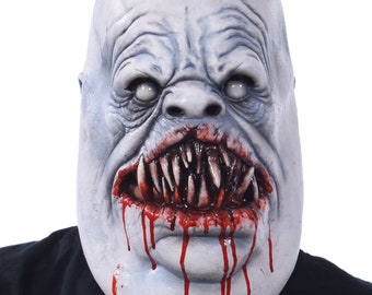 Masque fantôme sanglant gros gros visage bajoues dents surdimensionnées tueur en série boucher monstre ogre mal terrifiant dérangeant laid Halloween N1300