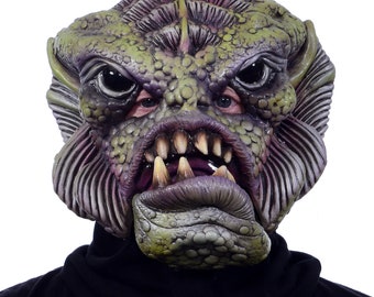 Masque de créature des marais, chaussette de tête de monstre, bouche qui bouge, mauvaises dents, zombie, laid, effrayant, horrible, dérangeant, mutant, ogre, déguisement d'Halloween MO1003