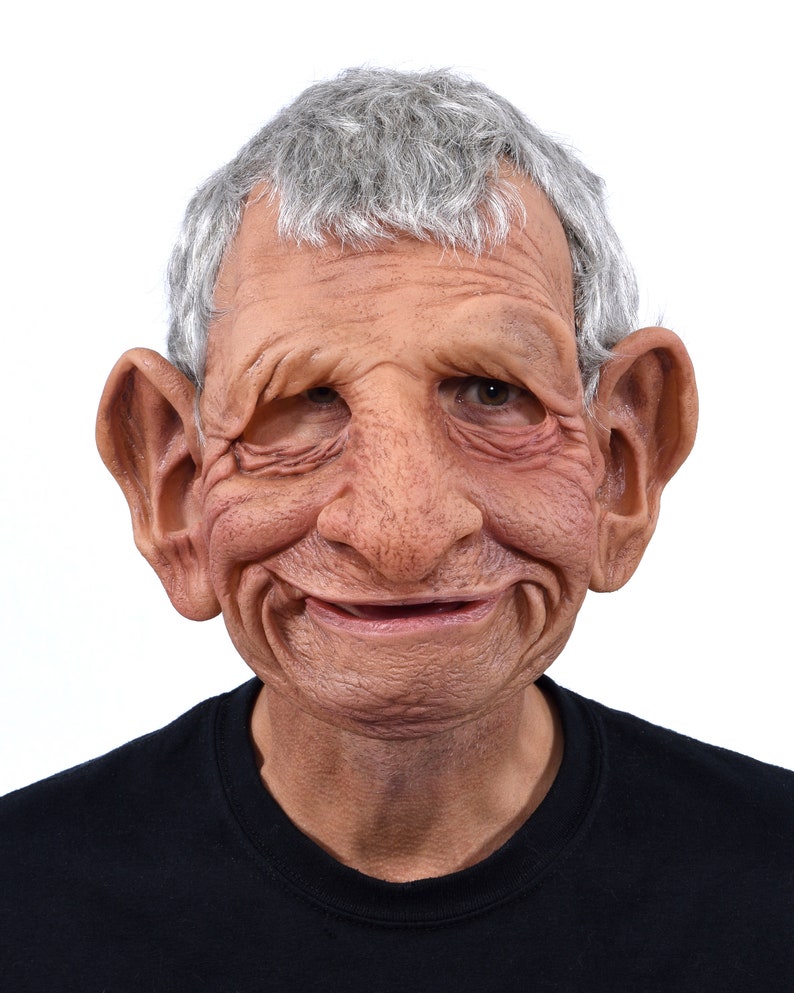 Old Man Mask Big Ears Wrinkles Soft Skin Moving Mouth Codger Granddad Crusty Friendly Nice Halloween Costume MJ1005 image 1