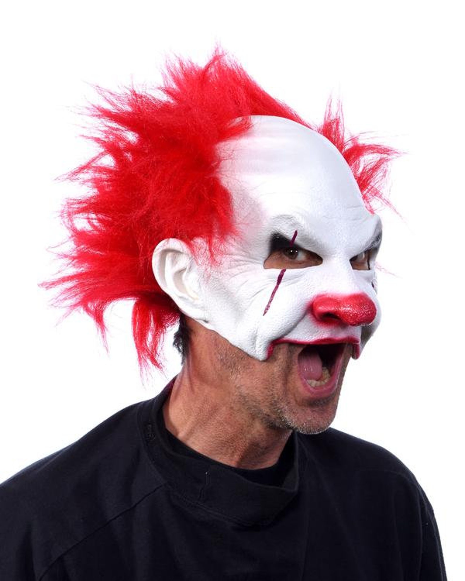 Creepy Clown Mask Carnival IT Red Hair Red Nose White Face Etsy