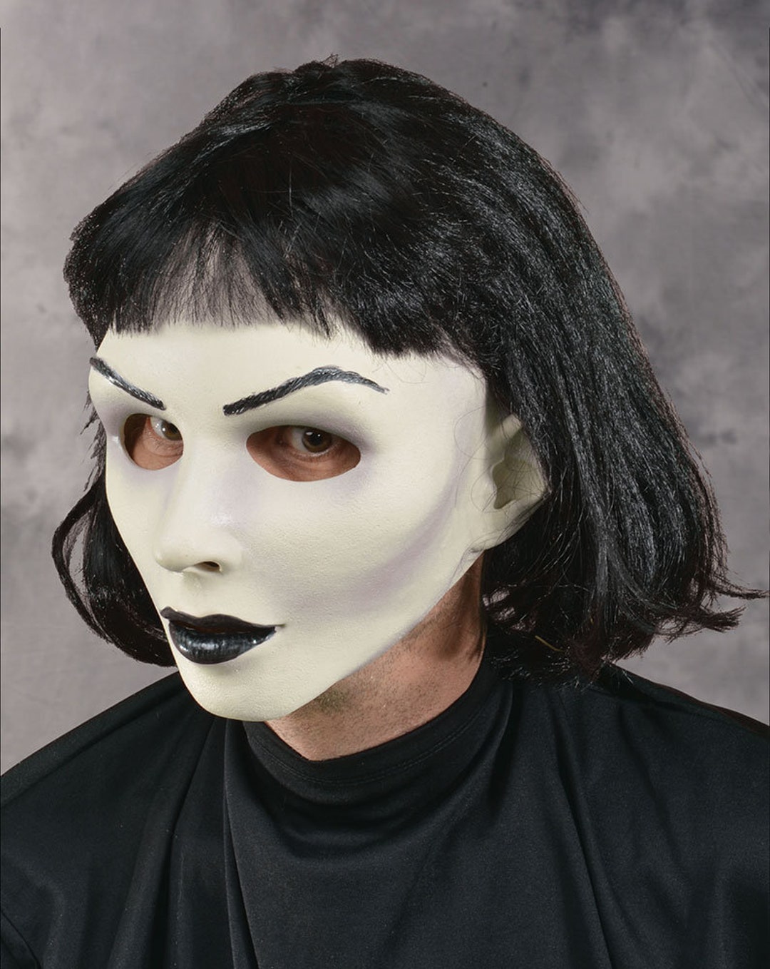 Goth Mask Woman Pretty White Skin Black Hair Makeup Halloween