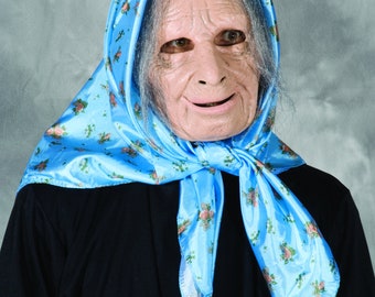 Nana Mask Grandma Old Lady Hag Scarf Gray Hair Halloween Costume Party M6012