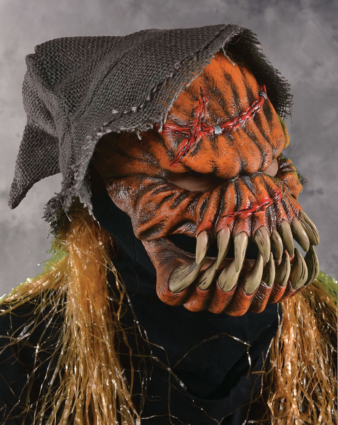 Pumpkin Mask Evil Moving Mouth Burlap Scarecrow Hat Halloween - Etsy Ireland