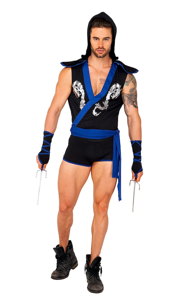 Disfraz de guerrero ninja para hombre Negro Azul Villano Combate mortal  Túnica con capucha Guanteletes Sash Trunks Sexy Seductor Cosplay Halloween  3-PC 5092 -  México
