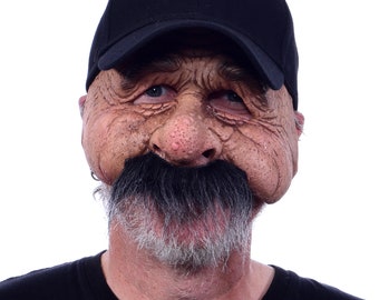 Costume de masque de vieil homme Skeeter Casquette de baseball grise moustache loufoque Grand-père Codger Geezer 100e jour d'école Confortable Halloween MO1008