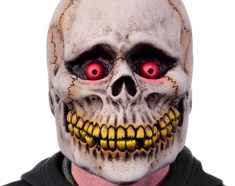 Masque tête de mort yeux rouges démon squelette Satan goule dents menaçant moche effrayant glaçant pétrifiant étrange sinistre horrible Halloween MN1009