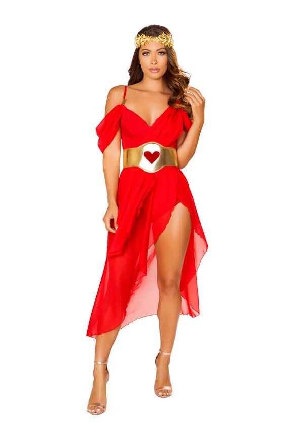 Déesse de l'amour Costume Femmes Rouge Or Diva Grecque Héroïne Chérubin  Barboteuse Jupe Transparente Sexy Séduisant Enchanteur Halloween Cosplay  3-PC