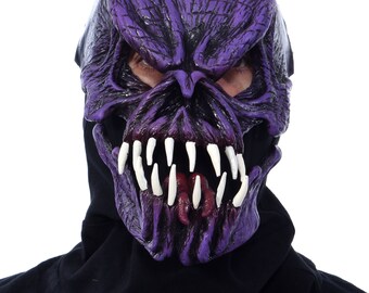 Masque de bête monstre aux gros crocs langue tête chaussette perruque zombie ogre démon mal terrifiant dérangeant affreux déguisement d'Halloween N1302