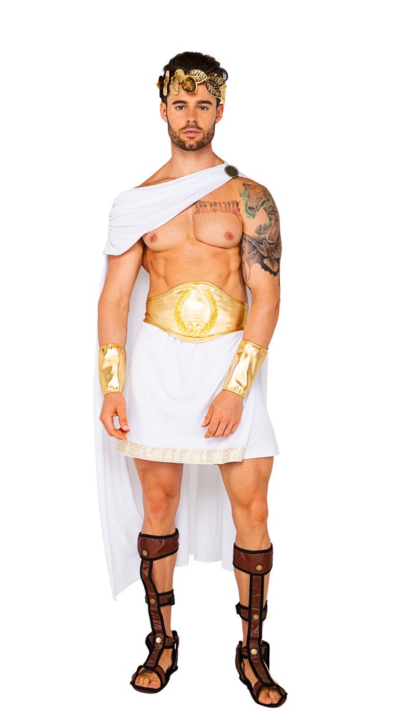 Greek God Costume Mens White Gold Cape Belt Cuffs Skirt Adonis Etsy