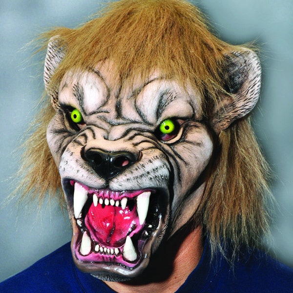 Lion Mask Mascot Wild Animal Realistic Jungle Cat Scary Halloween Costume MA1008