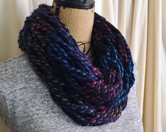 Colorful Navy Handmade Knit Scarf | Chunky Infinity Scarf