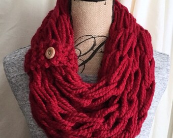 Red Handmade Knit Scarf | Chunky Infinity Scarf