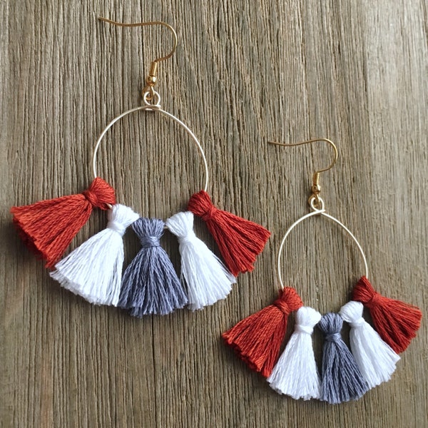 University of Texas Hoops | Handmade | Tailgate Jewelry | UT Jewelry | Burnt Orange and White Earrings | Hypoallergenic