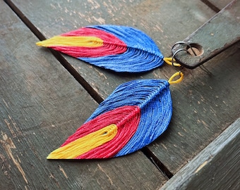 Wonder Woman Feather Earrings | Handmade | Tailgate Jewelry | Crimson and Blue Jewelry | Hypoallergenic
