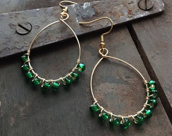 Green Beaded Teardrop Hoop Earrings | Handmade Earrings | Gift Wrapped | Gift for Her | Hypoallergenic