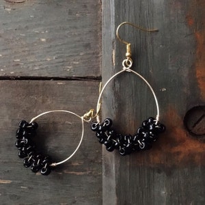 Black Cluster Beaded Hoop Earrings | Handmade Jewelry | Gift Wrapped | Gift for Her | Hypoallergenic | Free Shipping