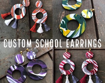 Custom College Clay and Tassel Earrings | Handmade Jewelry | Tailgate Jewelry | Hypoallergenic