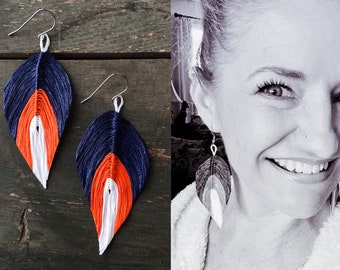 Auburn University Feather Earrings | Handmade | Tailgate Jewelry | Blue and Orange Jewelry | Hypoallergenic