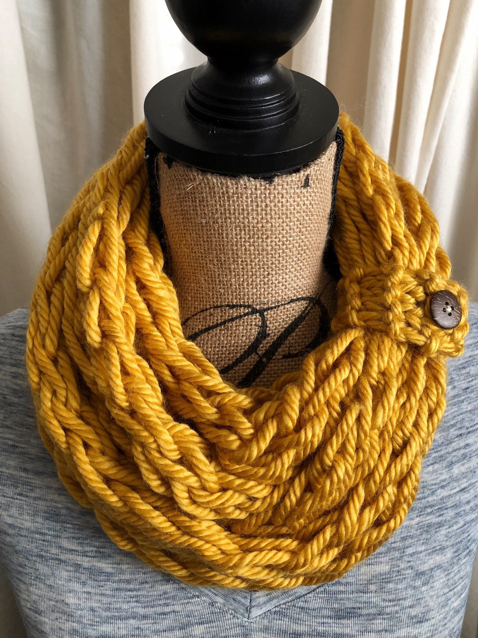 Mustard Yellow Handmade Knit Scarf | Chunky Infinity Scarf - Etsy