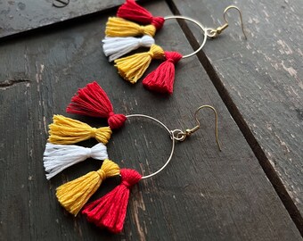 Super Bowl 2025 Kansas City Chiefs Hoop Earrings | Handmade Earrings | Tailgate Jewelry | Cardinal and Gold Jewelry | Hypoallergenic