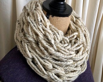 White Handmade Knit Scarf | Unisex Cowl | Chunky Infinity Scarf
