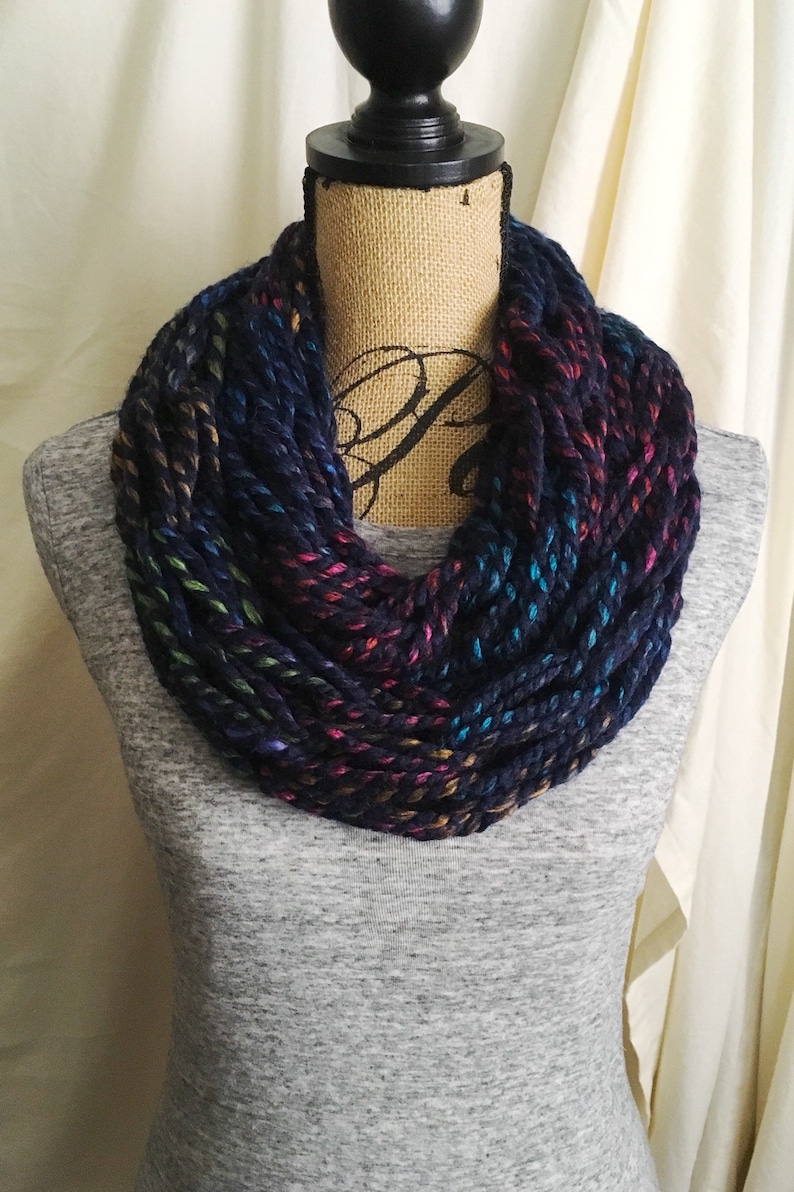 Colorful Navy Handmade Knit Scarf | Chunky Infinity Scarf - Etsy