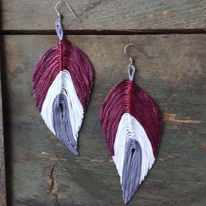 Texas A&M Feather Earrings | Handmade Earrings | Tailgate Jewelry | Maroon and White Jewelry | Hypoallergenic
