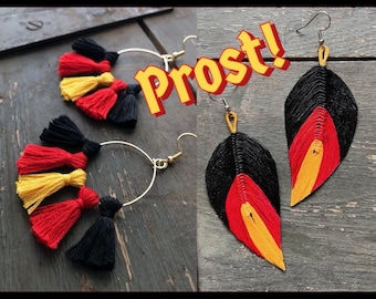 Oktoberfest Hoop Earrings | Handmade | Tailgate Jewelry | Red Black and Yellow Jewelry | Hypoallergenic