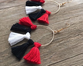 Georgia Bulldogs Hoop Earrings | Handmade | Tailgate Jewelry | Red and Black Jewelry | Hypoallergenic
