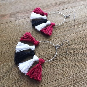 University of Arkansas Hoop Earrings | Handmade Earrings | Tailgate Jewelry | Cardinal and White | Hypoallergenic