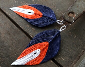 Denver Broncos Feather Earrings | Handmade | Tailgate Jewelry | Blue and Orange Jewelry | Hypoallergenic