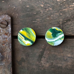 Green Bay Packers Marble Clay Button Earrings | Handmade | Tailgate Jewelry | Green and Gold Jewelry | Hypoallergenic