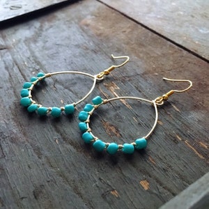 Beaded Hoop Earring - Hoop Earrings for Women - Medium Hoop Earrings - Gold Hoop Earrings for Women - Gold Hoops Earrings for Women