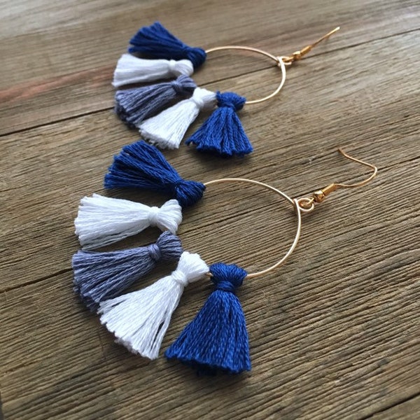 Penn State Hoop Earrings | Handmade | Tailgate Jewelry | Blue and White Jewelry | Hypoallergenic